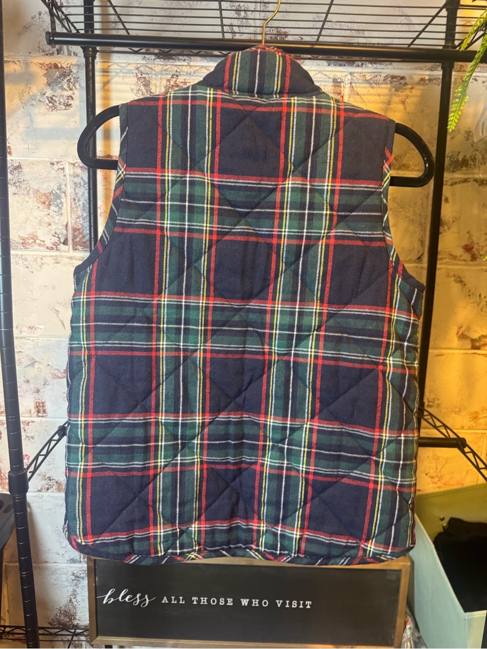 Mud Pie Navy Plaid Quilted Vest with Green & Red Accents - Picture 7 of 7